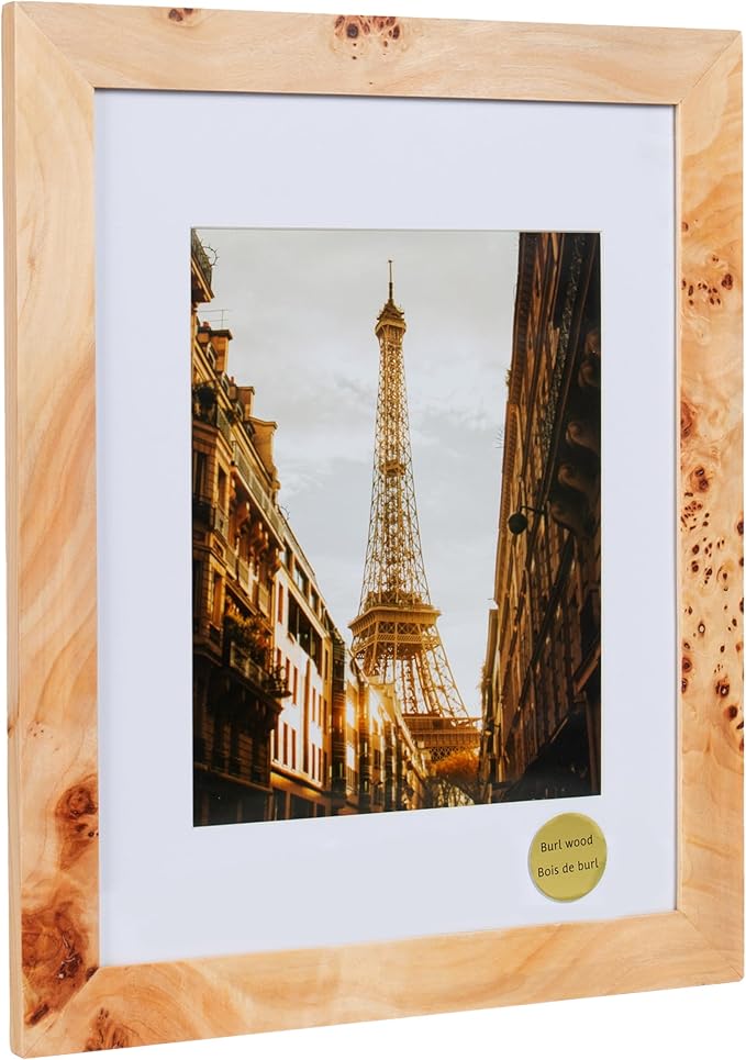 Concepts - 11X14 Burl Wood Picture Frames Matted To 8x10 -Natural Wood Finish Picture Frames for Family Photos - Elegant Wallhung Decor in Bulk