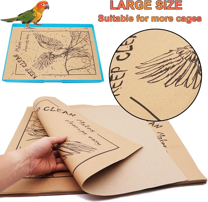 50PCS Disposable Bird Cage Liners 19.6x15.6 Inch Absorbent Precut Paper Pads for Parrots & Small Birds - Cage Bottom Protectors with Quick Cleanup Design