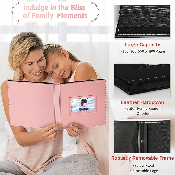 Popotop Photo Album 4x6 500 Pockets with Leather Hardcover Cover, Large Photo Album Binder Book with 50Pcs Pages for Family Travel Wedding Baby Gifts