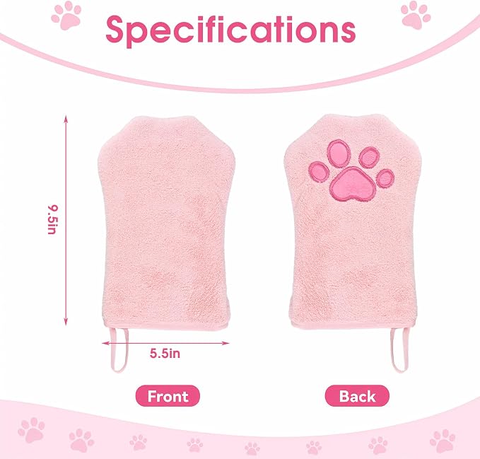 A Pair of Microfiber Reusable Pet Grooming Towel Gloves, Machine-Washable Double-Sided Bath Mitts, Dirt & Odor Removal Cleaner for Dog and Cat Paws & Coat (Pink)