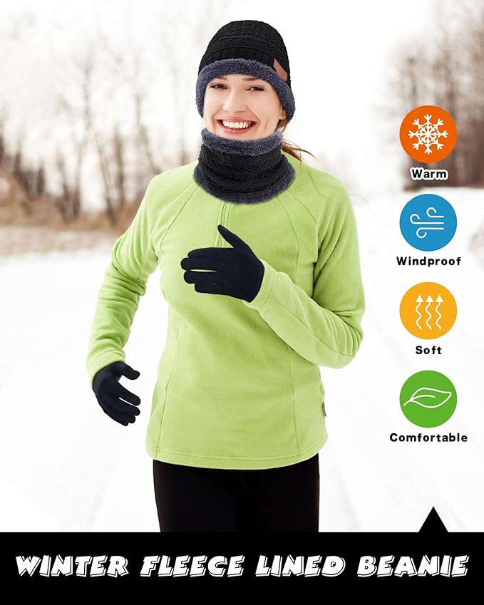 10 Pieces Winter Hat Beanie Scarf Touch Screen Gloves and Sock Set Slouchy Knit Skull Cap Beanies Fleece Lining Neck Warmer