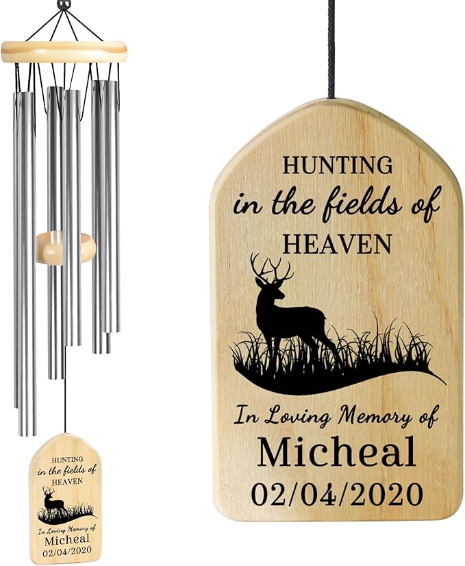 Hunting in Heaven Wind Chime - Personalized Hunter Memorial Sympathy Gift for Loss of Grandpa or Father - Bereavement and Condolence Funeral Gift