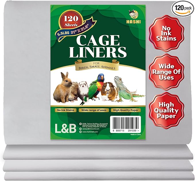 HA SHI Bird Cage Liners, 120 Unscented Newsprint Sheets, 31 x 21.5 in Large | 120 unscented newsprint sheets, 31 x 21.5 in. Large ink-free liners for bird cages and small pet enclosures. Trim to fit.