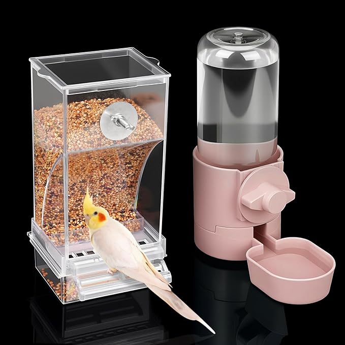 lemtrflo No Mess Bird Feeder Water Dispenser Set, Bird Feeder for Cage | Cage Accessories for Parrot, Finches, Budgies and Canaries