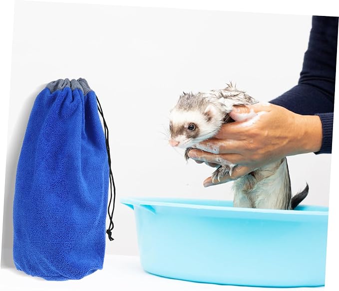 MERRYHAPY Ferret Grooming Towel Flannel Pet Bathrobe Drawstring Quick Dry Absorbent Towel for Small Animals