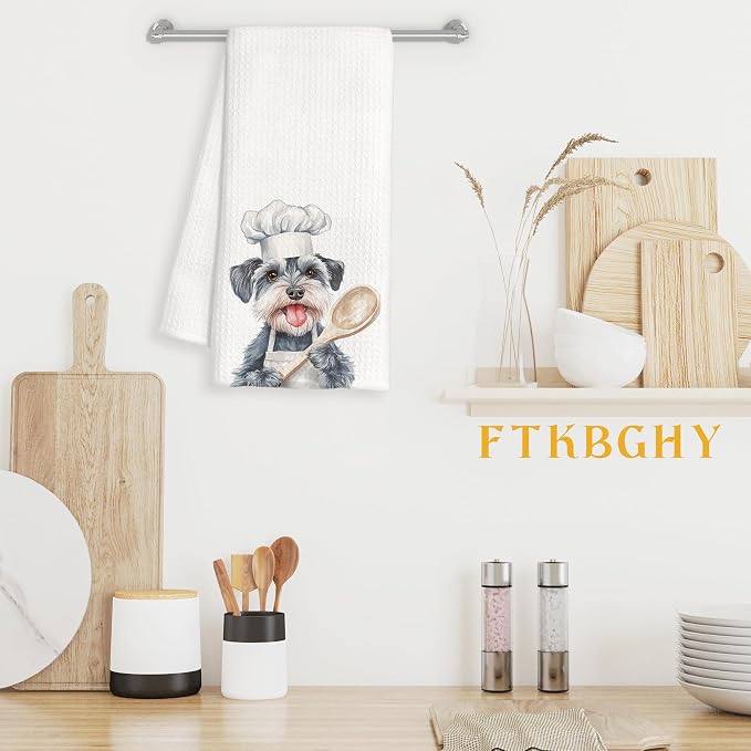 Funny Colour Schnauzer Chef Kitchen Towels Gifts, Schnauzer Dog Gift, Chef Gifts for Women Men, Funny Dog Lover Gift Decorative Dish Hand Tea Towels for Kitchen Bakery, 16x24 Inch