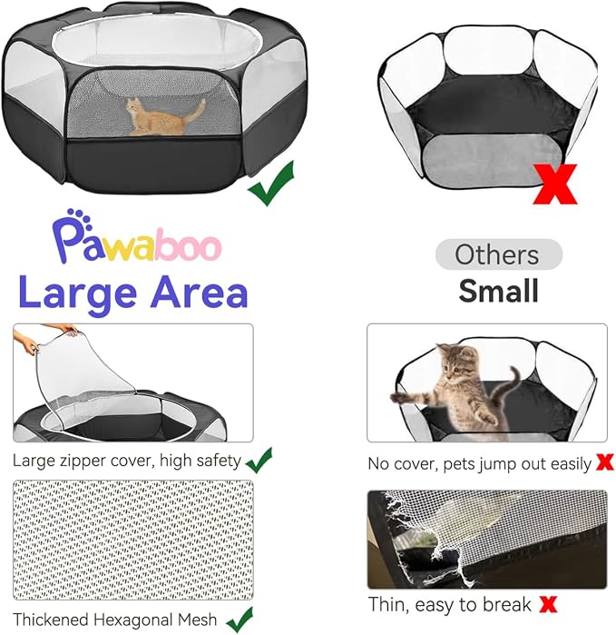 Pawaboo Small Animals Playpen, Large Chick Brooder with Zipper Splicing | Portable Chicken Coop Run, Pop Up Pet Enclosure Cat Tent for Guinea Pig Bunny Puppy Indoor Outdoor