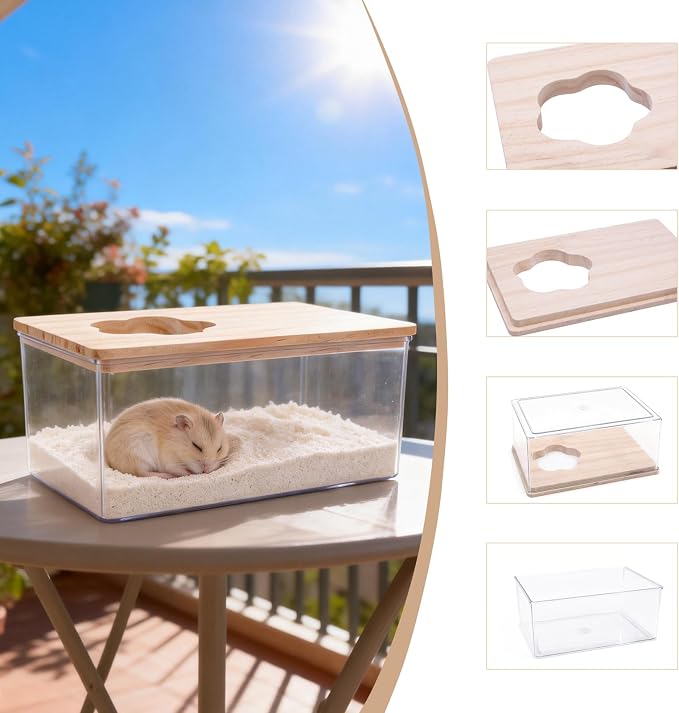 Saim Hamster Sand Bath Box–Transparent Syrian Hamster Shower Bathtub with Comb for Small Pets, Acrylic Micro Sand Bath Box with Lid, Ideal Hamster Dig Box - Rectangle