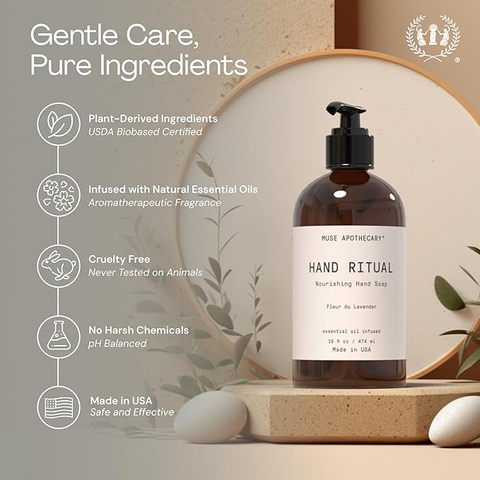 Muse Apothecary Hand Ritual - Aromatic and Nourishing Hand Soap, Infused with Natural Aromatherapy Essential Oils - USDA Certified Biobased - 16 oz, Fleur du Lavender