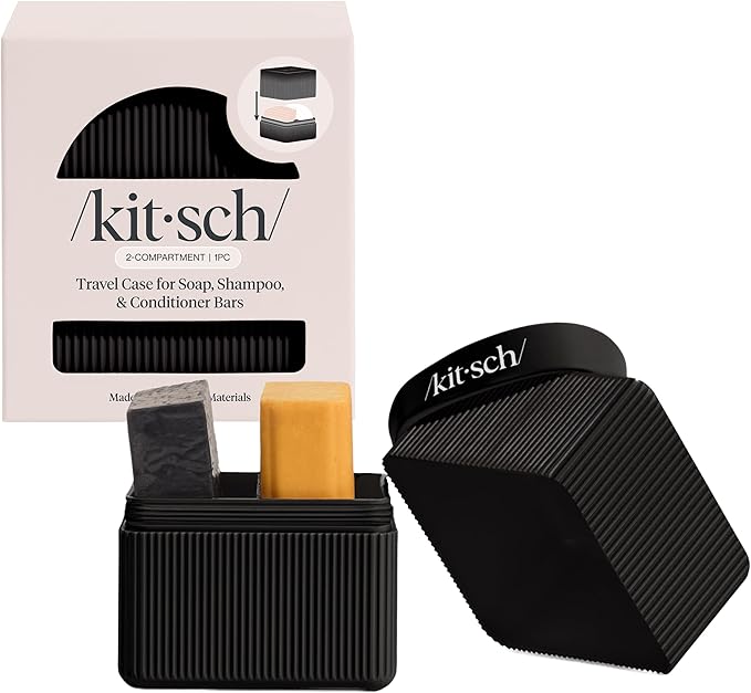 Kitsch 2-Compartment Travel Soap Case – Bar Soap Holder & Organizer, Travel Case for Bars – TSA-Approved – Lightweight, Durable, Leak-Proof, Made from Recycled Plastic – Black