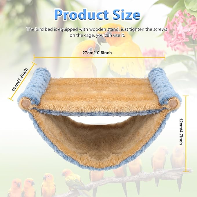 BWOGUE Bird Nest Bed Hanging Hammock, Parakeet Bed for Cage, Cockatiel Bed | Warm Fleece Snuggle Hut, Double-Layer Comfort, Wooden Perch Setup, Washable Hammock