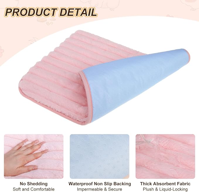 BEAUTYZOO 2Pack Guinea Pig Cage Liners, Washable Fleece Cage Bedding 16x24 | Super Absorbent,Leakproof 3-Layer, Non-Slip Backing, Soft Fleece Surface,for Small Animals Rabbit Hamster Rat, 2Pack 16"x24"