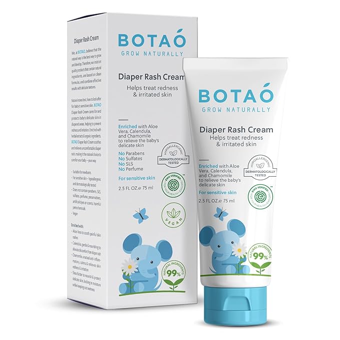 Baby's Natural Diaper Cream | Organic Diaper Cream EWG Verified | Naturally Soothes Baby Rashes | Baby zinc Ointment Natural | For Sensitive Skin with Aloe Vera & Calendula, 2.5Oz