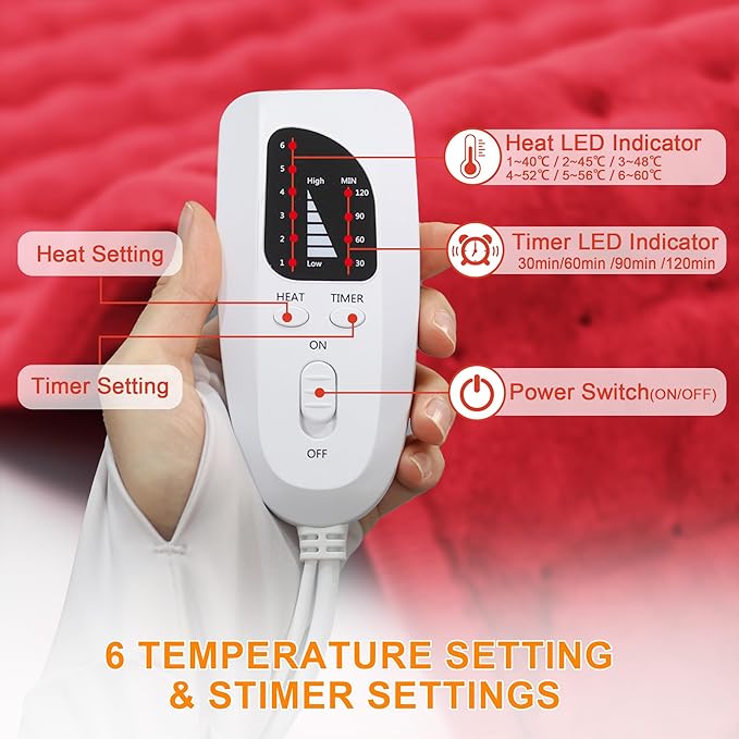 Deepsoon Heating Pad,Electric Heating Pads for Back,Neck,Abdomen,Moist Heating Pad for Shoulder,Knee,Arms,Legs,Dry/Moist Heat & Auto Shut Off,Christmas Gifts for Men and Women,Red,24x12 Inch