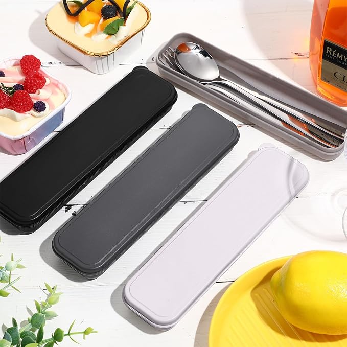 Yinkin 4 Pack Portable Travel Utensils Set with Case Reusable Stainless Steel Silverware Flatware Camping Cutlery Include Fork Spoon Knife for Work School Dishwasher Safe (Classic Color)