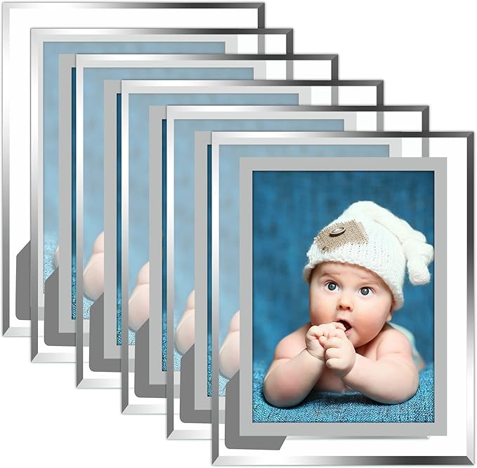 Vienrose 4x6 Picture Frame Set of 6, Clear Glass Photo Frames with Silver Edge, Horizontal or Vertical Display for Tabletop, Desk, Home, Office Decoration
