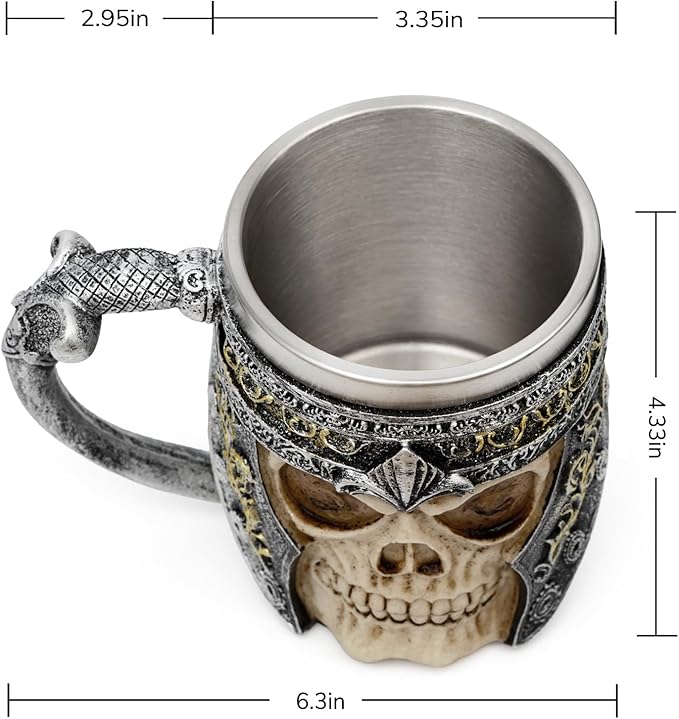 CHICVITA Viking Stainless Steel Skull Coffee Mug Viking Skull Beer Mugs Gift for Men Father's Day Gifts