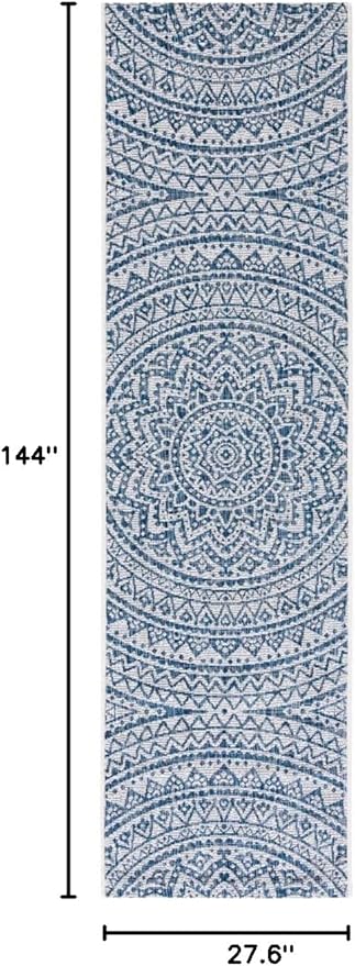 SAFAVIEH Courtyard Collection 2' 3" x 12' Ivory/Navy CY8734 Indoor/ Outdoor Easy Cleaning Patio Backyard Mudroom Runner Rug