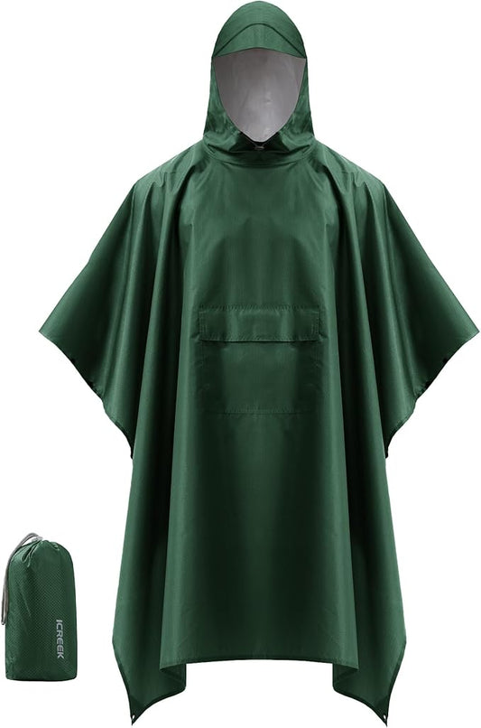 iCreek Hooded Rain Poncho Packable Unisex Raincoat Jacket with Pocket Waterproof Lightweight for Hiking, Camping, Outdoor