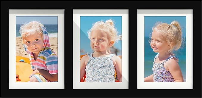 5x7 Picture Frame Collage Holds 3 Photos Made of High Definition Glass, Mat for Display 4x6 Picture Frame Collage Photo for Wall Decor Black