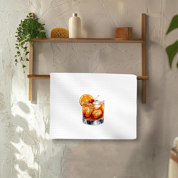 Old Fashioned Whiskey Decor Kitchen Towels, Whiskey Hand Towels, Whiskey Cocktail Dish Tea Towel for Kitchen Home Bar Decorative, Gift for Old Fashioned Cocktail Lovers Bar Cart Decor,16x24