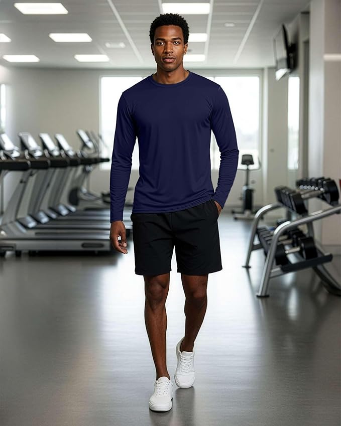 Real Essentials 4 Pack: Mens Long Sleeve Dry Fit T Shirts Hiking Fishing Workout Gym Work Sun UPF 50 Wicking Running Tee