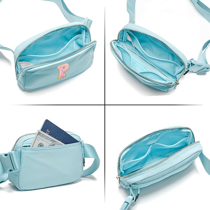 Gitus Gifts for 7 8 9 10 11 Year Old Girls Belt Bag Fanny Pack Crossbody Bags with Initial Letter Patch Birthday Gifts for Daughter Sister Friends Teen girls (Icing Blue-P)