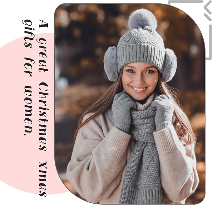 Geyoga 6 Pcs Winter Warm Set for Women Warm Beanies Hats Touchscreen Gloves Long Scarf Ear Muffs Socks Winter Gifts for Women