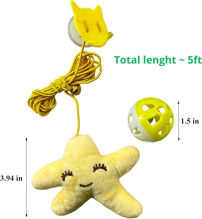 Interactive Bell Ball and Hanging Toy for Ferret, Star Hanging Toys and Interactive Balls for Ferrets Cat Small Dogs, Ferret Enrichment Toys, Ferret Accessories, Small Pet Gifts (Orange - Star)