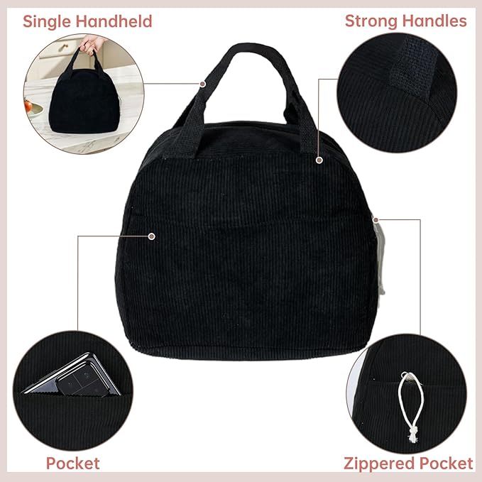 Lunch Bag for Women Men Girl,Large Cute Corduroy Lunch Tote Bags - Reusable Insulated Lunch Box for women with Handle, Leakproof WaterProof Design for Office, School, Work,Picnic.
