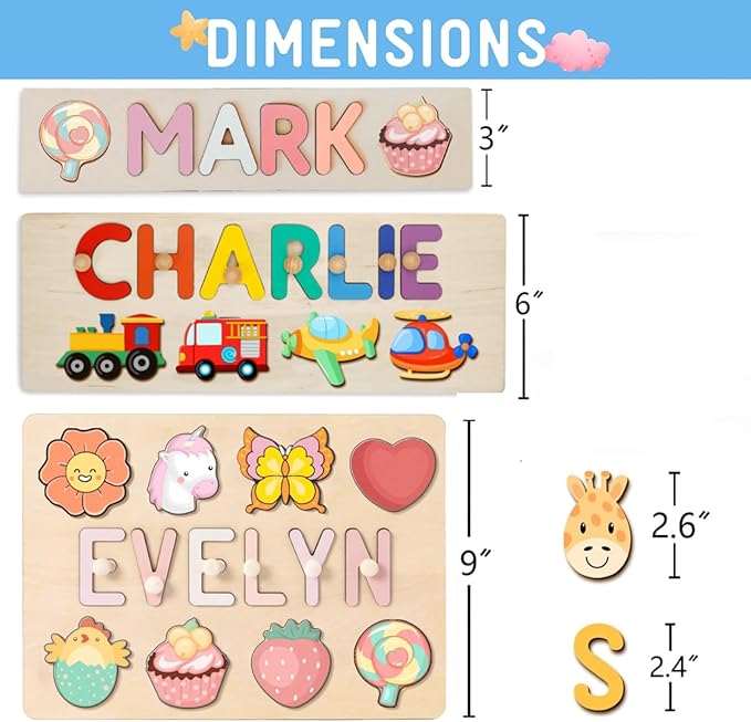 Personalized Name Puzzle with Gift Wrapping and Customizable Blessing - Custom Gift for Girl & Boy - Montessori Learning Toy for Toddlers Ages 1-3