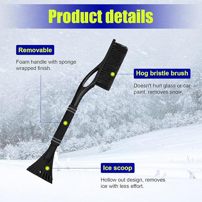 24 Inch Car Snow Scraper and Brush, Detachable Scratch Free Ice Scraper with Ergonomic Foam Grip, Universal Winter Snow Removal Tool for Car Windshield Window (Black)