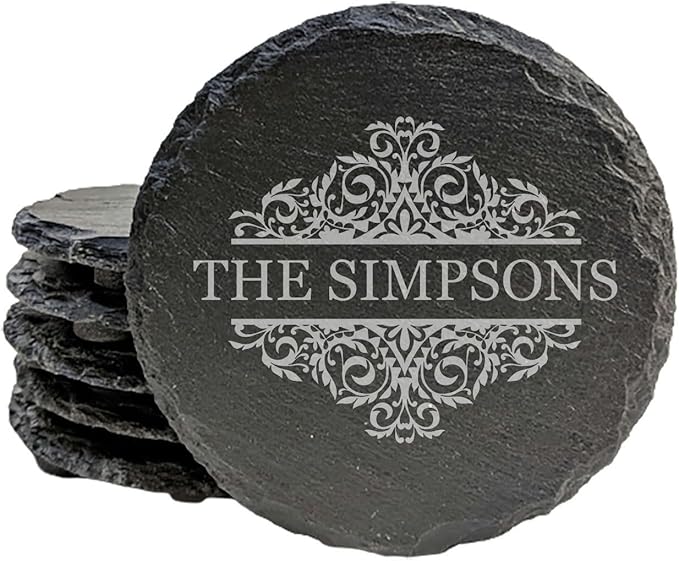 A Touch of Elegance: Personalized Slate Coasters with Family Monogram - Round Slate - Set of 6