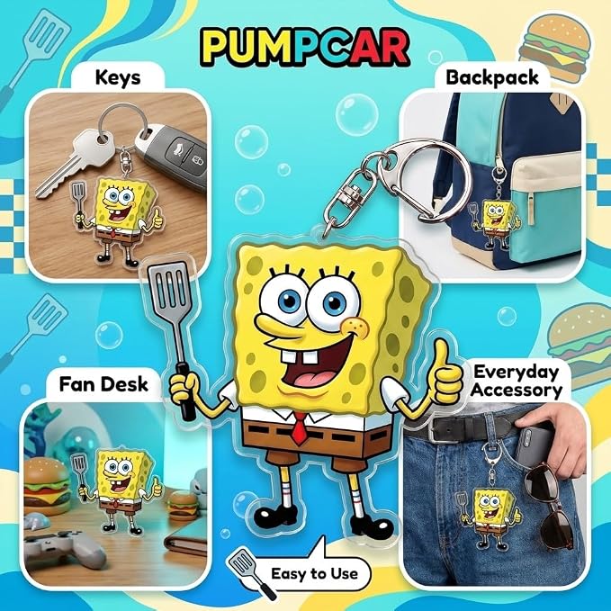 PumpCar Acrylic Keychain Double-Sided Charm Key Ring with Metal Clip Backpack Charm Bag and Car Key Accessory Collectible
