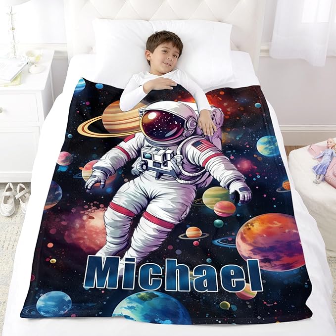 Personalized Astronaut Baby Blanket - Customized Throw Blanket for Babies Kids Adults Birthday Christmas(Astronaut Design)