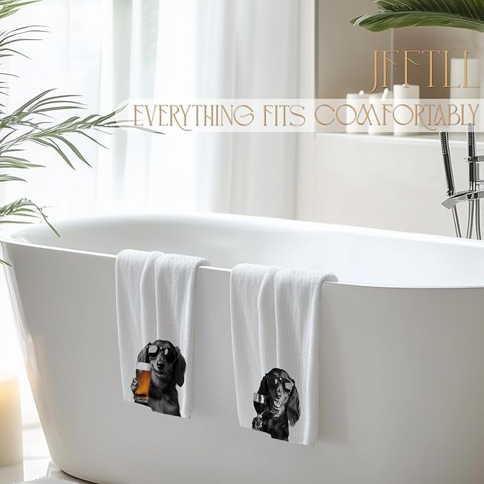 Funny Dachshund Kitchen Towels Set of 2, Funny Kitchen Decor, Wine Bar Decor, Black and White Dachshund Owner Gift Hand Towel, Dining Room Decorative Tea Towel Dish Towels 16x24 Inch