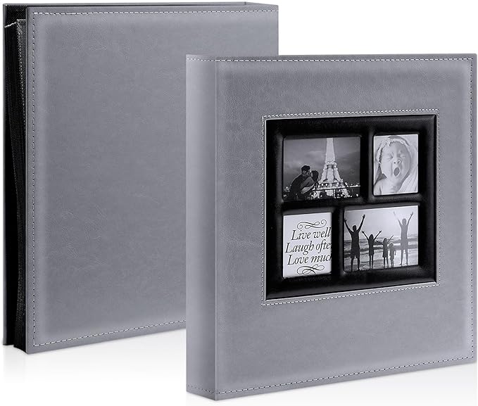 Ywlake Photo Album 4x6 500 Pockets, Large Capacity Family Wedding Leather Picture Albums Holds 500 Horizontal and Vertical Photos Grey