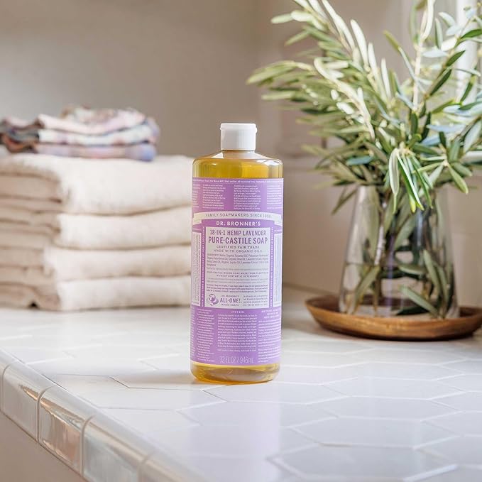 Dr. Bronner’s Pure-Castile Magic Liquid Soap - Made with Regenerative Organic Certified Oils - 18-in-1 Uses for Face, Body, Hand, Hair- Gentle on Sensitive Skin - All Natural Body Wash- Lavender, 32oz