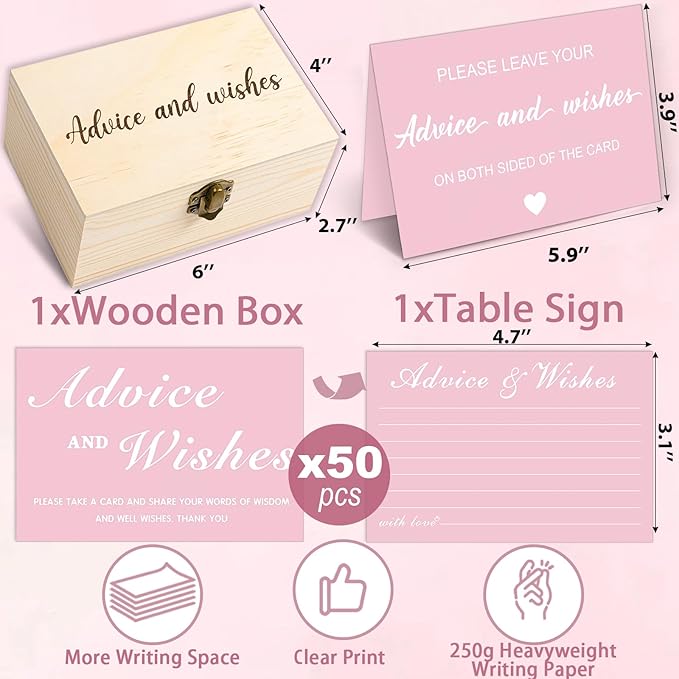 Advice And Wishes For The Mr And Mrs, 51 Pcs Wedding Advice Cards Box for Bridal Shower Decorations, Bridal Shower Games Advice And Wishes Cards Wedding Games For Reception