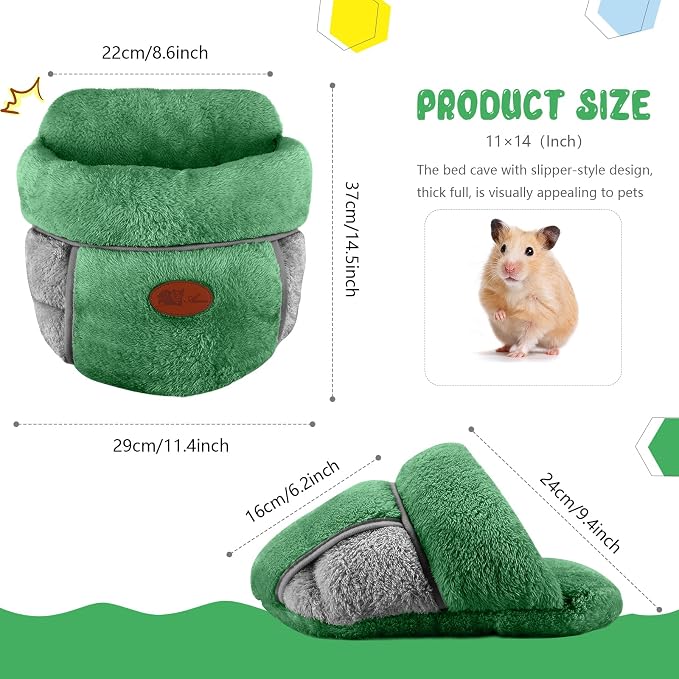 YUEPET Guinea Pig Bed Cuddle Cave, Warm Fleece Hideout, Green | Cozy Guinea Pig House, Portable Guinea Pig Hideout, Soft Coral Fleece, Washable Cushion, Folds Flat