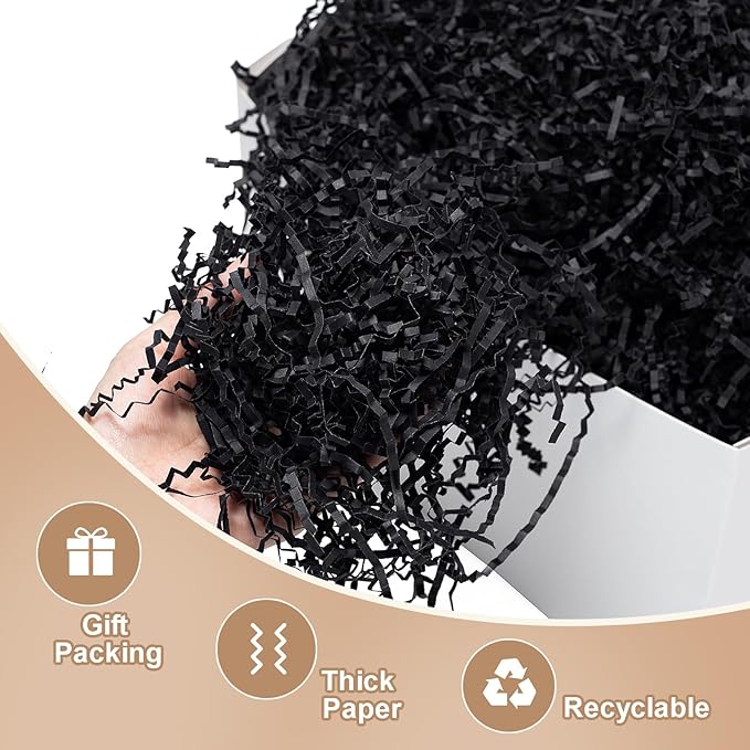 Wowxyz 2 LB Crinkle Cut Paper Shred Black Crinkle Shredded Paper - Gift Box Baskets Bag Filler - Confetti Stuffing for Birthday, Holiday Gift Packaging Wrapping