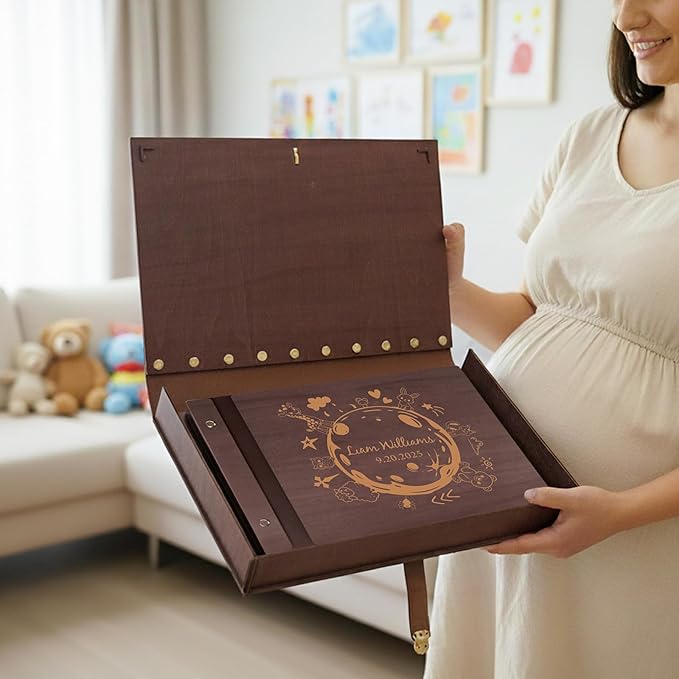 Personalized Wooden Photo Albums,Retro Style Personalized Guest Book,Vintage Photo Scrapbook Albums,DIY Photo Albums 4x6 - Heartfelt Gift for Family, Weddings, and Travel Memories