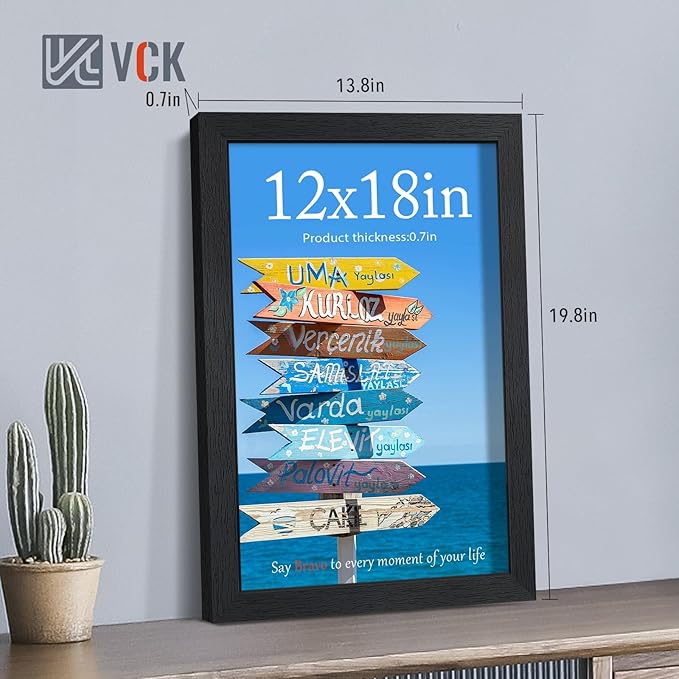VCK 12x18 Picture Frames Black Set of 6, Wide Border Wood Poster Frame, Multi-Directional Display Family Photos, Office Prints, Studio/Gallery Artwork, Woodgrain Series, Wall Hanging
