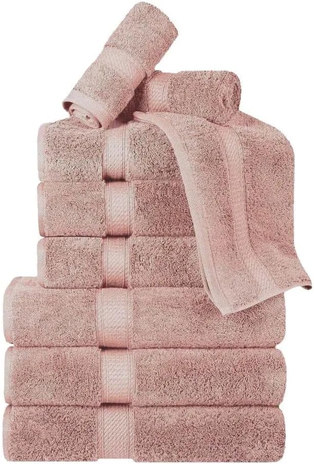 BLUENILEMILLS Madison Egyptian Cotton Towels, Towel Set for Bathroom, Shower, 900 GSM, Bathroom Decor, Highly Absorbent and Ultra-Soft Towels, Bath Essentials, 9 Piece Assorted Towel Set, Muted Mauve