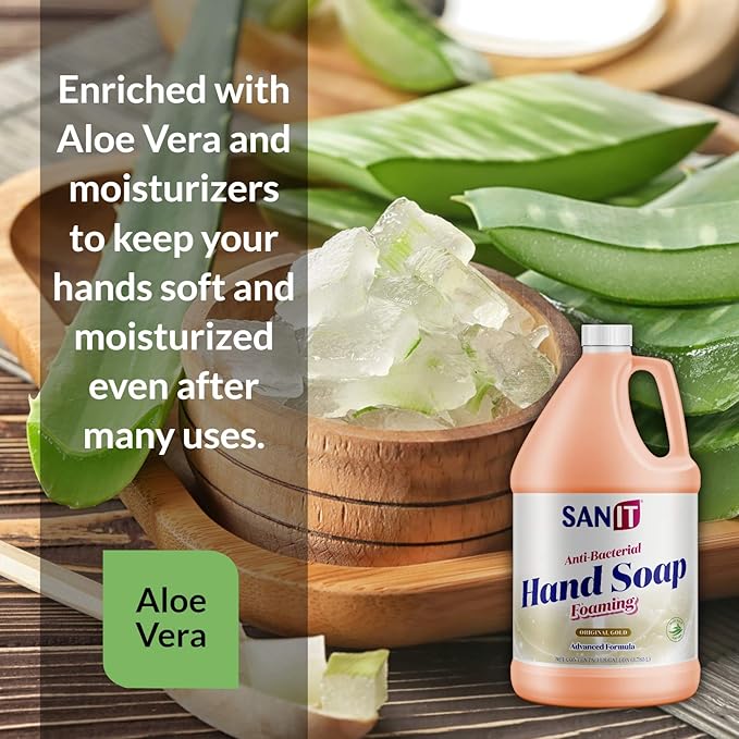 Sanit Antibacterial Foaming Hand Soap Refill - Advanced Formula with Aloe Vera and Moisturizers - All-Natural Moisturizing Hand Wash - Made in USA, Original Gold, 1 Gallon