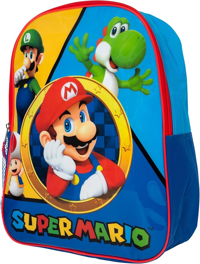 AI ACCESSORY INNOVATIONS Super Mario Brothers Kids Backpack, Mario, Luigi, Bowswer, Yoshi 15" Girls & Boys School Bag, Blue
