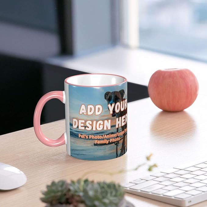Custom Mugs and Coffee Cups Partial or Full Size Printed Creative Designs Customizable with Your Photos Images Text (Full-Width, Pink)