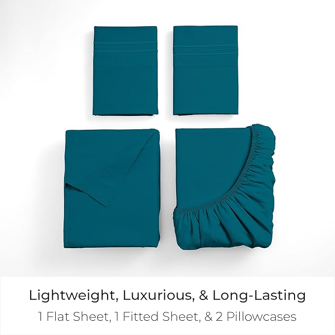 Mellanni California King Sheets Set - 4 PC Iconic Collection Bedding - Hotel Luxury, Extra Soft, Cooling Bed Sheets - Wrinkle, Fade, Stain Resistant (Cal King, Teal)