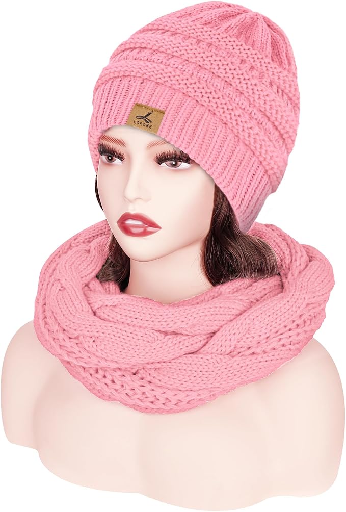Winter Beanie Hat Scarf Gloves, Warm Fleece Knit Hats Touch Screen Gloves Neck Scarf Set Winter Gifts for Unisex Adult