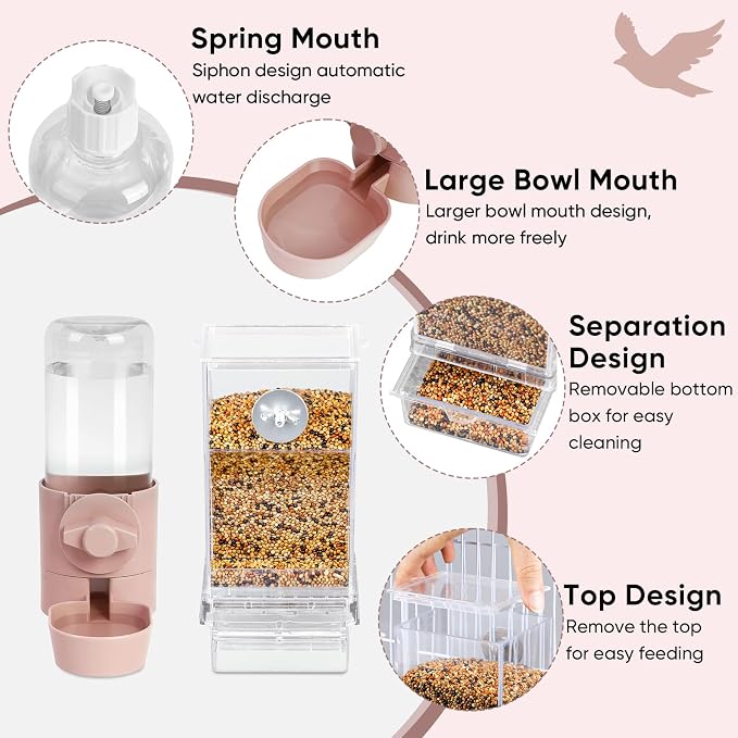 lemtrflo No Mess Bird Feeder Water Dispenser Set, Bird Feeder for Cage | Cage Accessories for Parrot, Finches, Budgies and Canaries